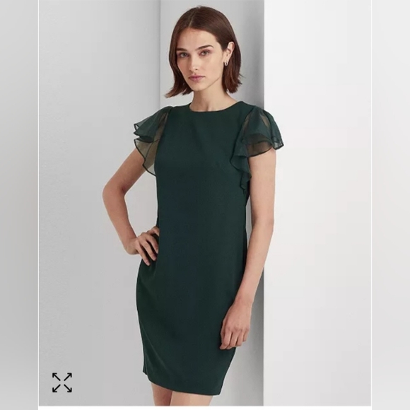 NWT Lauren Ralph Lauren Women's Crepe flutter-Sleeve dress, size 10 in green - Picture 1 of 4
